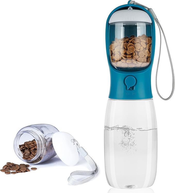 Dog Water Bottle with Food Container, Portable Leak Proof Pet Water Dispenser by AVELORA