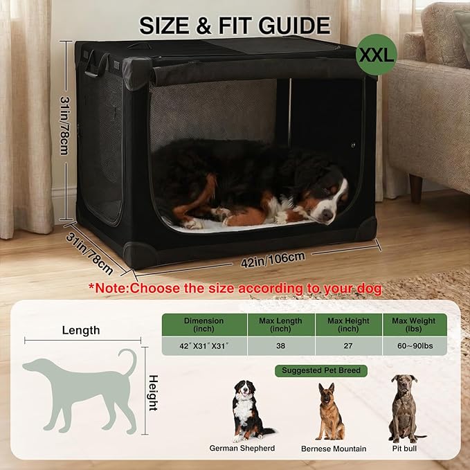 Veraste 42" L x 31" W x 31" H Collapsible Travel Dog Crate, Quick-Setup - Image 2