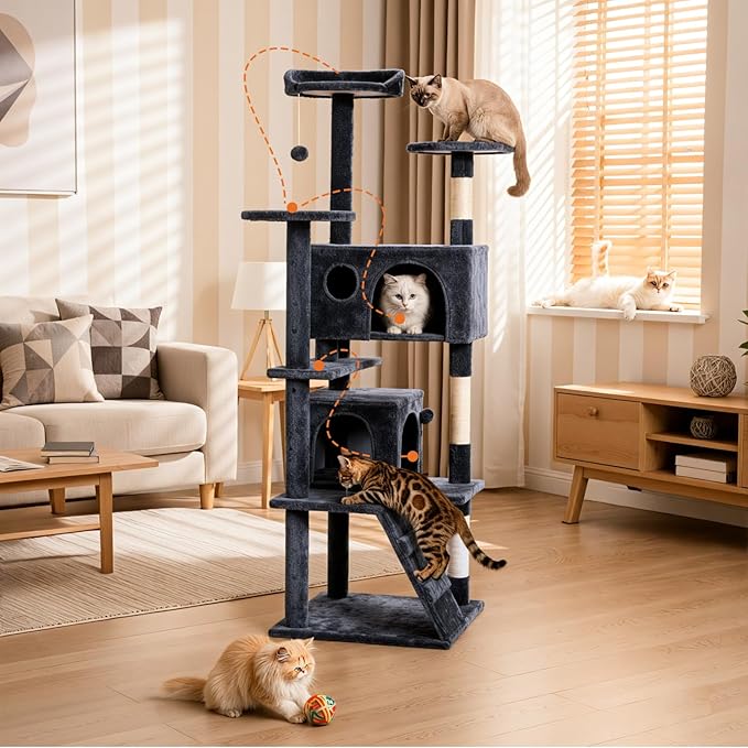 DUMOS 62-inch Indoor Cat Tree Tower –Multi-Level Pet House - Image 6