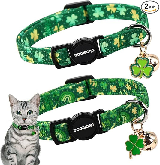 2 Pack St.Patrick's Day Kitten Collars, DOGWONG Cute Shamrock Breakaway Kitty by DOGWONG