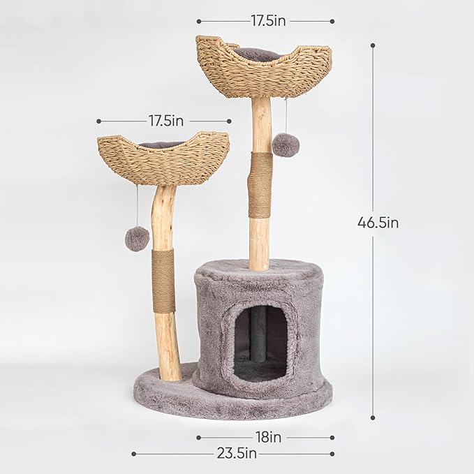 Modern Cat Tree for Indoor Cats Large Adult, 46.5" Tall Wooden Cat Tower for - Image 2