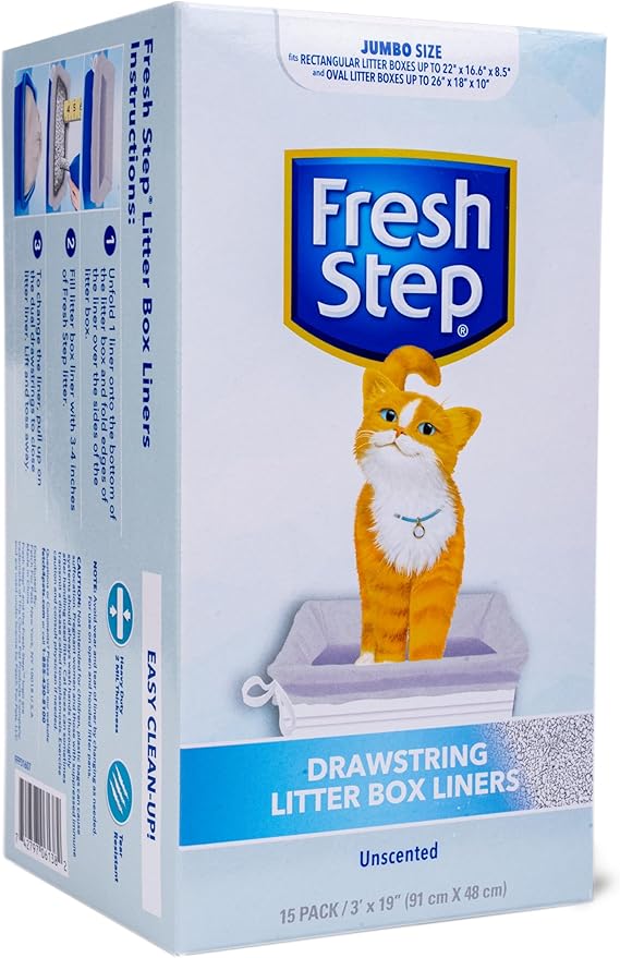 Fresh Step Jumbo Drawstring Cat Litter Box Liners, Heavy Duty Unscented Kitty - Image 3
