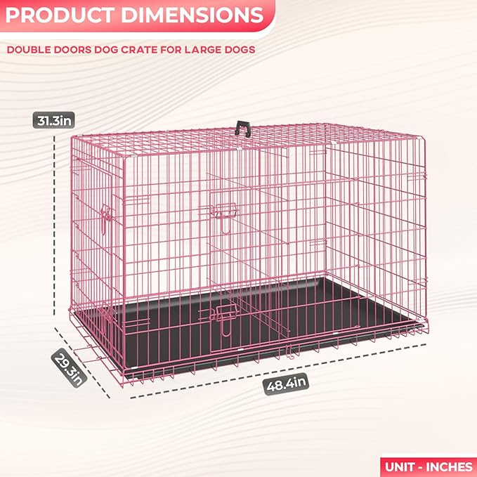 FDW Dog Crate for Large Dogs 48 Inch Folding Metal WirePet Cage Double Door - Image 7
