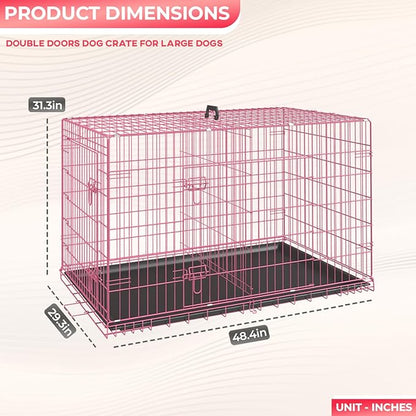 FDW Dog Crate for Large Dogs 48 Inch Folding Metal WirePet Cage Double Door - Image 7