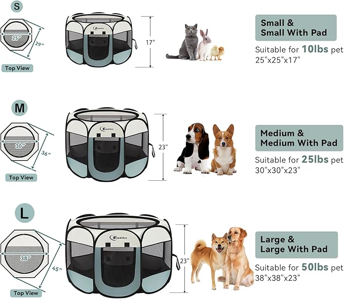 Siedihit Dog Playpen with 2 Washable Pee Pad, Puppy Pet Cat Playpen Small - Image 2
