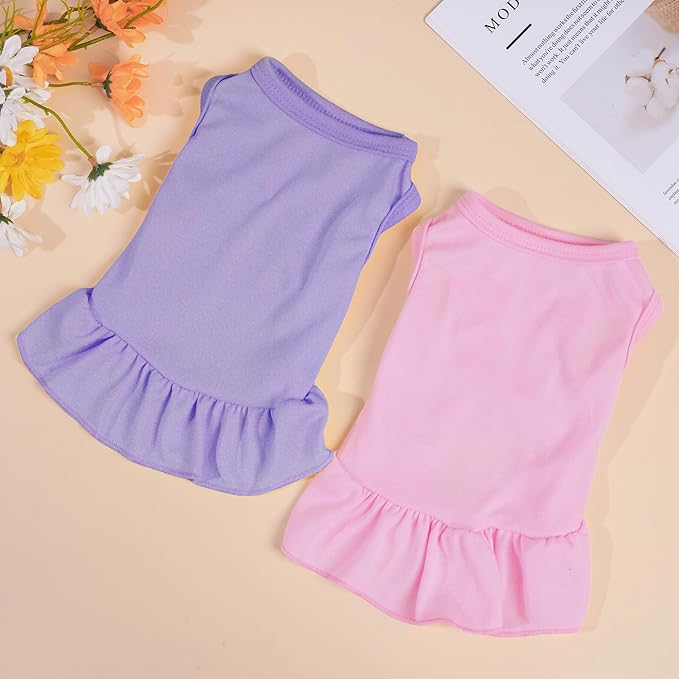 2 Pcs Dog Dresses Cat Skirt Solid Color Dog Clothes Summer Sleeveless Puppy - Image 4