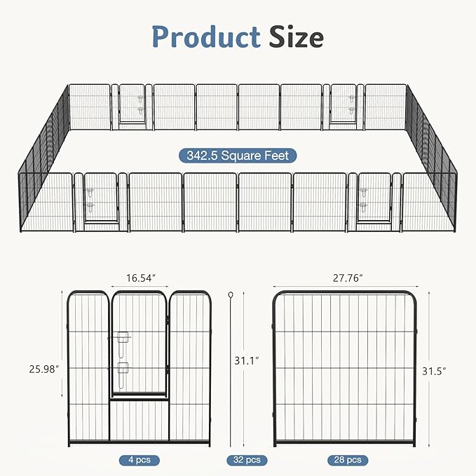 DUMOS Dog Playpen Indoor, Metal 32 Inch 32 Panels Foldable Pet Fence - Image 5