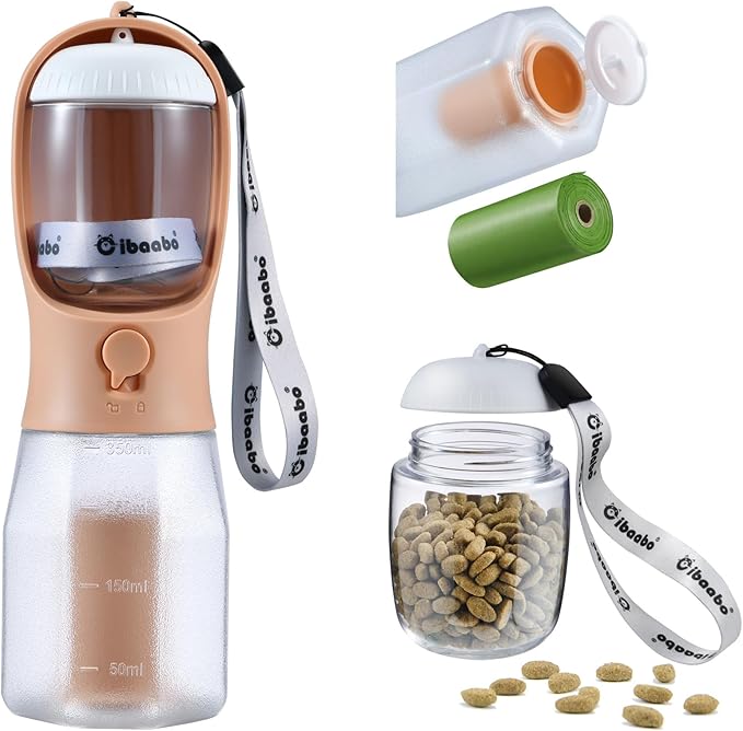 Cibaabo Dog Water Bottle with Food Container & Poop Bag Holder, Travel Water by Cibaabo
