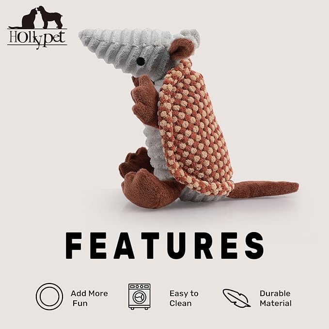 Hollypet Plush Dog Squeaky Toy Stuffed Armadillo Animal Pet Puppy Chew Toys - Image 6
