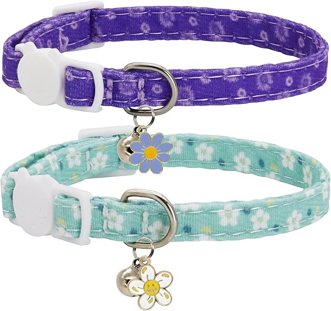 Cat Collars for Girl Cats & Boys, 2 Pack Soft Cotton Breakaway Collar by Giecooh