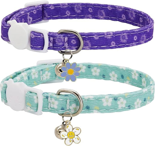 Cat Collars for Girl Cats & Boys, 2 Pack Soft Cotton Breakaway Collar by Giecooh