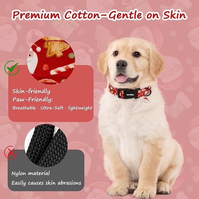 Christmas Dog Collar for Medium Dogs, Adjustable Cotton Puppy Collar, Dog - Image 4