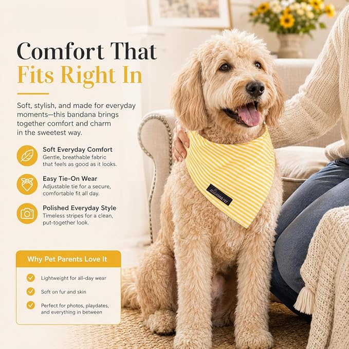 ARING PET Stripe Dog Bandanas, Cute Yellow Pet Bandana Scarf Triangle Bib - Image 4