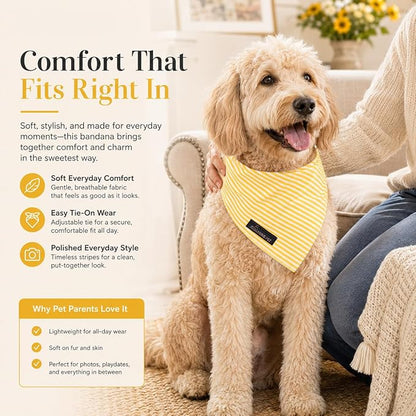 ARING PET Stripe Dog Bandanas, Cute Yellow Pet Bandana Scarf Triangle Bib - Image 4
