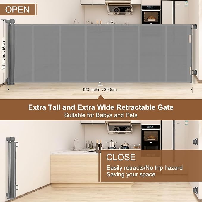 Miumoon 100 inch Retractable Baby Gates 34 inch Tall, Retractable Gate - Image 5