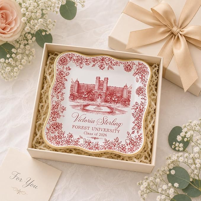 LOVELYPOD Custom Toile University Campus Trinket Tray, Personalized College - Image 4