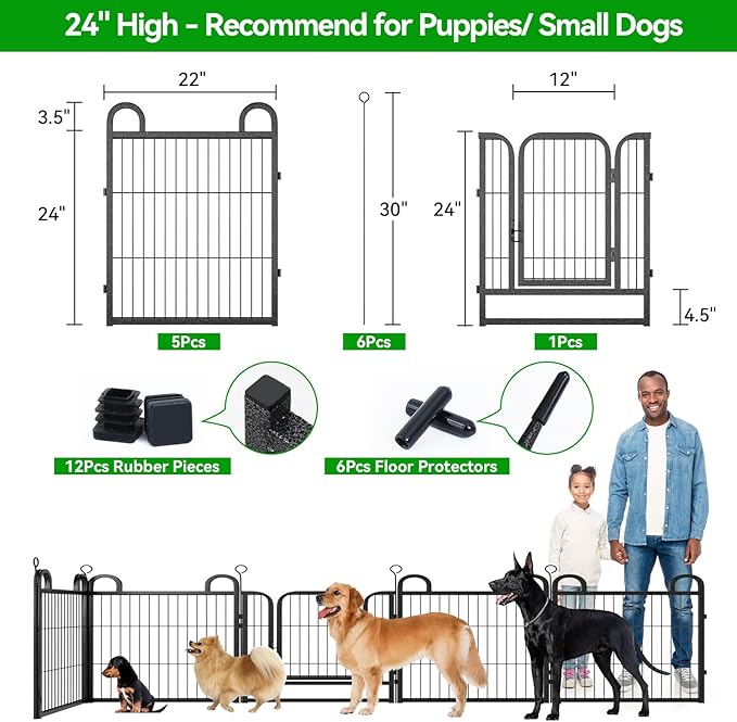 Puppy Playpen 6 Panels Small Dog Fence Outdoor Indoor Use 24" Height Anti-Rust - Image 3