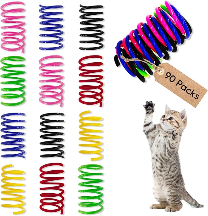 6Colors Plastic Spring Cat Toys, 90 Pack Spiral Springs by AGYM