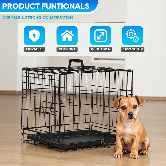 FDW Dog Crate for Small Dogs 18 Inch Folding Metal Wire Pet Cage Single Door - Image 2