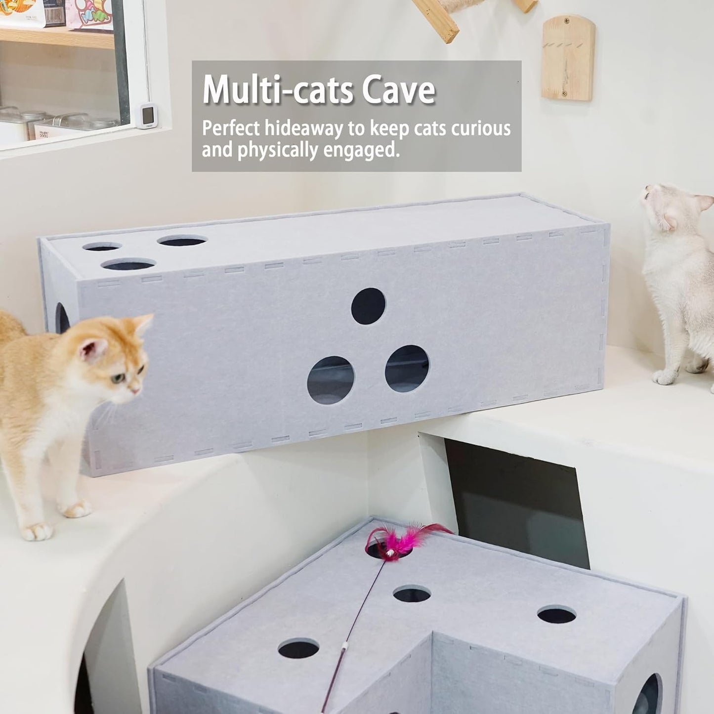 PETKARAY Cat Tunnel, Original Cat Hideaway Cave for Indoor Cats, Large Kitten Play Tubes and Tunnels, Soft Felt Cat Toy with Interactive Peek Hole