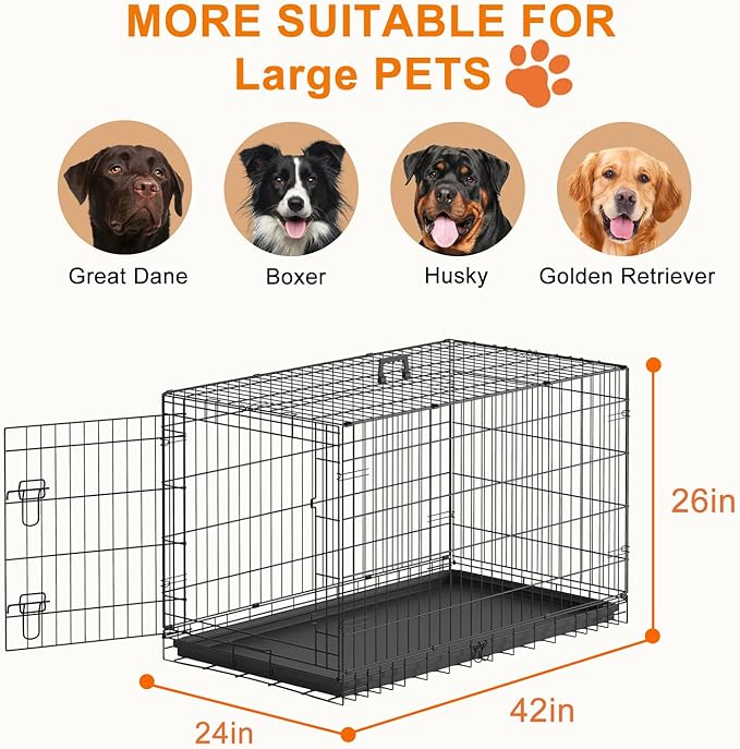 FDW Large Dog Crate 42inch Dog Cage Foldable Metal Kennel - Image 3