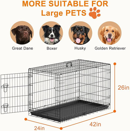 FDW Large Dog Crate 42inch Dog Cage Foldable Metal Kennel - Image 3