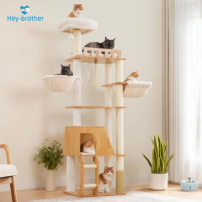 Hey-brother Wooden Cat Tree, 69.7 inch Cats Furniture Tower - Image 9