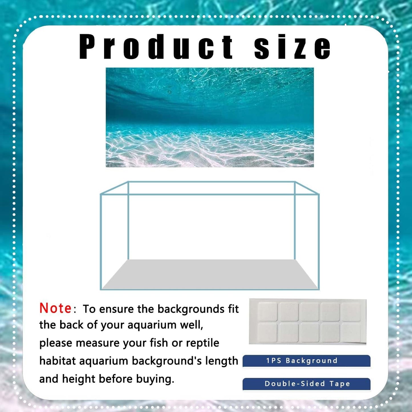 48X18IN Natural Undersea Aquarium Background, Undersea Beach Fish Tank Background, with 8 EVA Double-Sided Tape