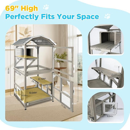 Gowoodhut 71'' Large Cat House Outdoor Catio Enclosures Indoor Kitten Cages - Image 6