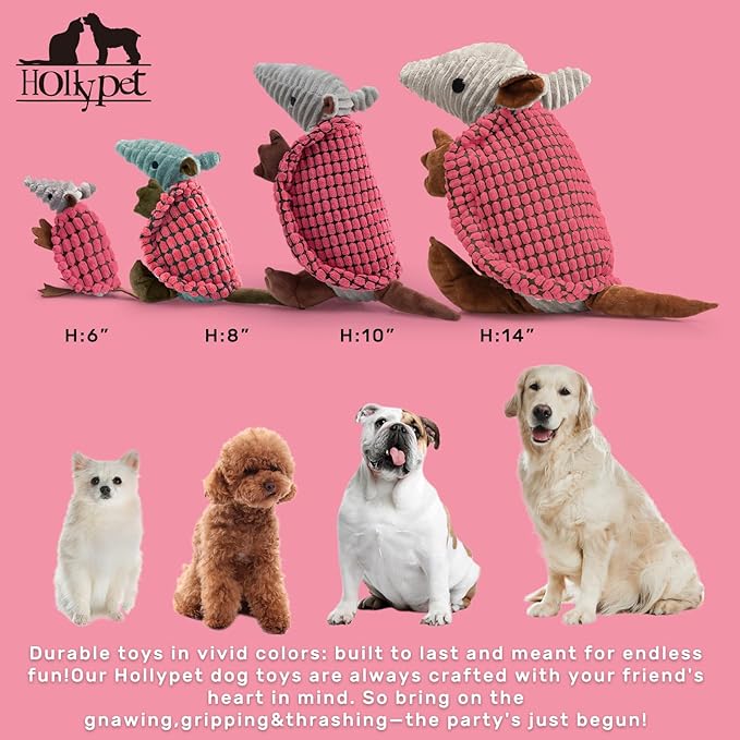 Hollypet Plush Dog Squeaky Toy Stuffed Armadillo Animal Pet Puppy Chew Toys - Image 2