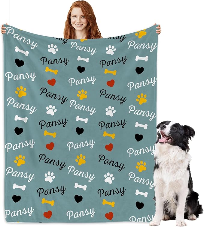 Personalized Dog Blankets with Name, Custom Paw Print Blanket by Artsadd