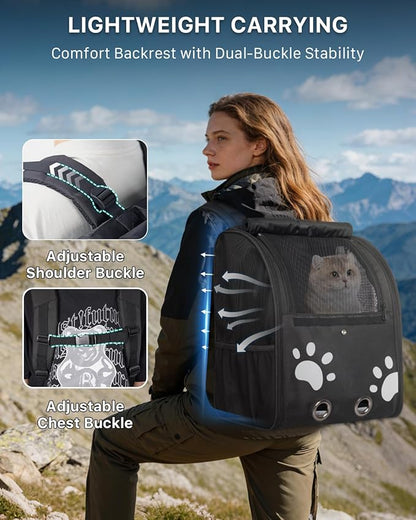 Cat Backpack Carrier with Comfort Handle, Ventilated Cat Backpack with - Image 2
