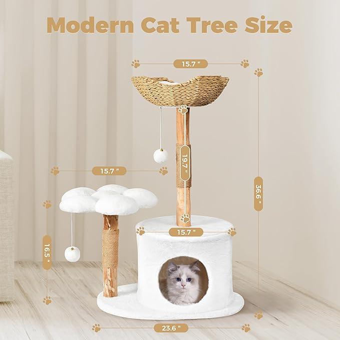 Easyego Modern Cat Tree, 36.6" Aesthetic Wood Cat Tree Tower - Image 6