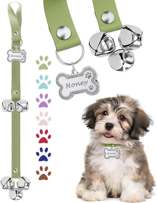Leather Dog Bells, Puppy Potty Training Bell Dog Doorbell Potty Train Dog Bell by KEXIAVA
