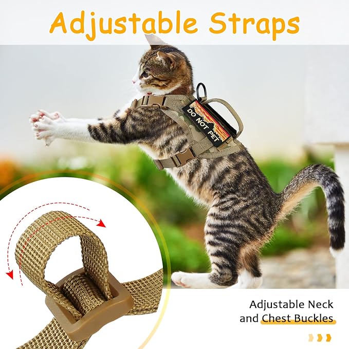 Tactical Cat Harness for Walking, Adjustable Escape Proof Pet Vest for Large Cat - Image 3