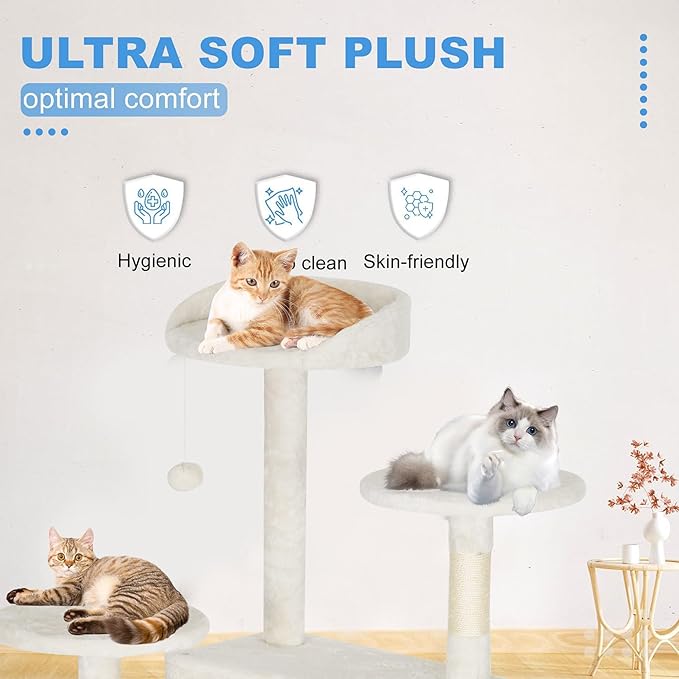 FDW | 62" Cat Tree Tower | Beige | Multi-Level Indoor Activity Center - Image 2