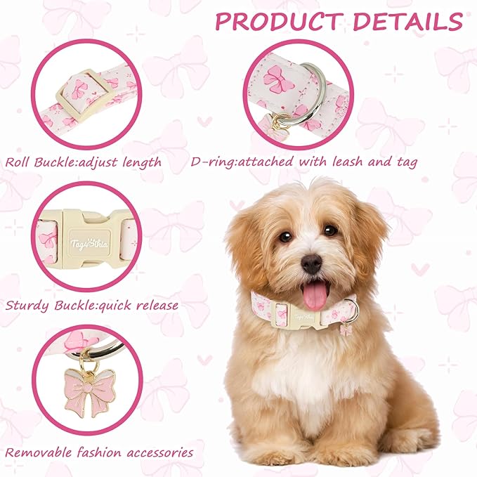Pink Bow Dog Collar, Girl Dog Collars - Image 3