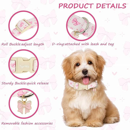 Pink Bow Dog Collar, Girl Dog Collars - Image 3