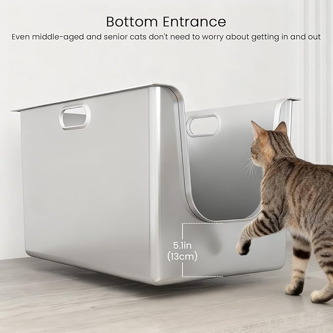 Stainless Steel Litter Box 11.8'' High Sides, XL Metal Cat Litter Box - Image 5