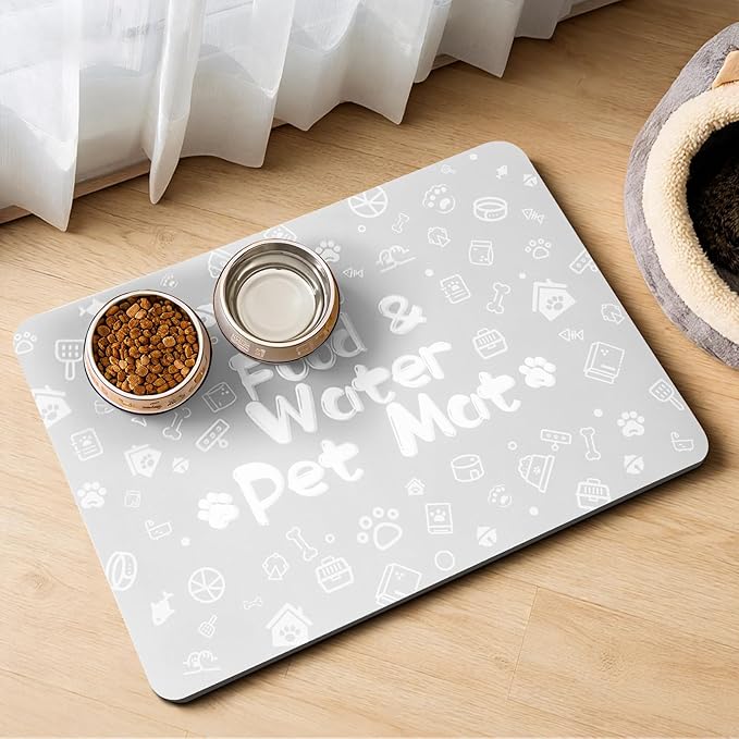 Pet Feeding Mat, Dog Cat Mat for Food and Water, Dog Bowl Waterproof Placemat by Kurcnis