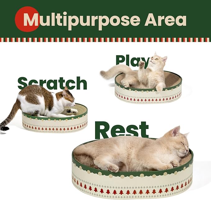 Conlun Cat Scratcher Bed, 2 in 1 Oval Cat Scratching Board - Image 3
