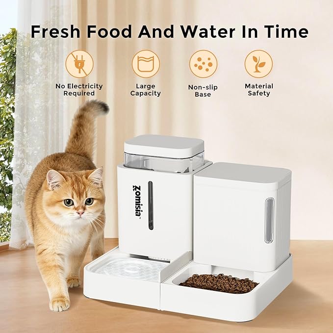 ZOMISIA Gravity Cat Feeder and Water Dispenser, 2 in 1 Cat Self Feeder - Image 5