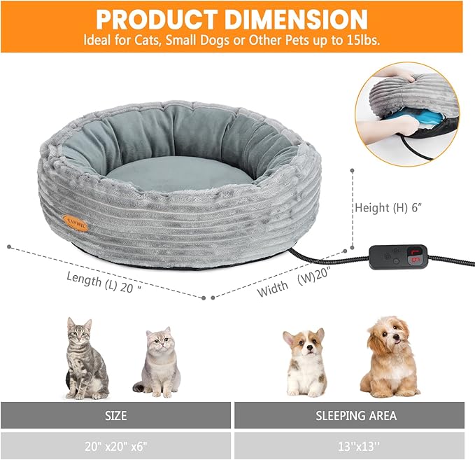 Heated Cat Bed for Indoor Cats, 20’’ Electric Cat Heated Bed Pet Warming Bed - Image 6