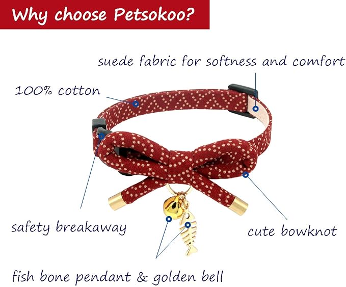 Cute Bowtie Cat Collar with Bell. Japanese Stylish Bowknot & Fish Charm. Safety - Image 2
