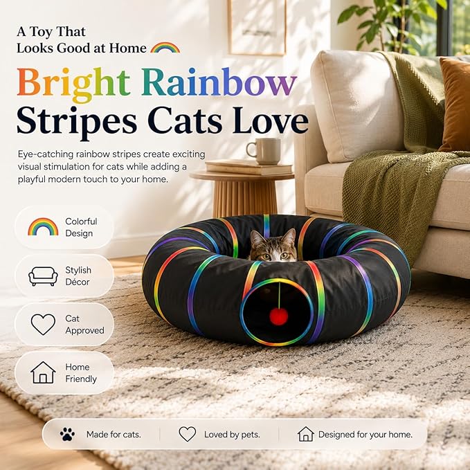 Cat Tunnel Toy with Plush Ball & Cat Wand Feather Toys-Portable Tattaff - Image 6