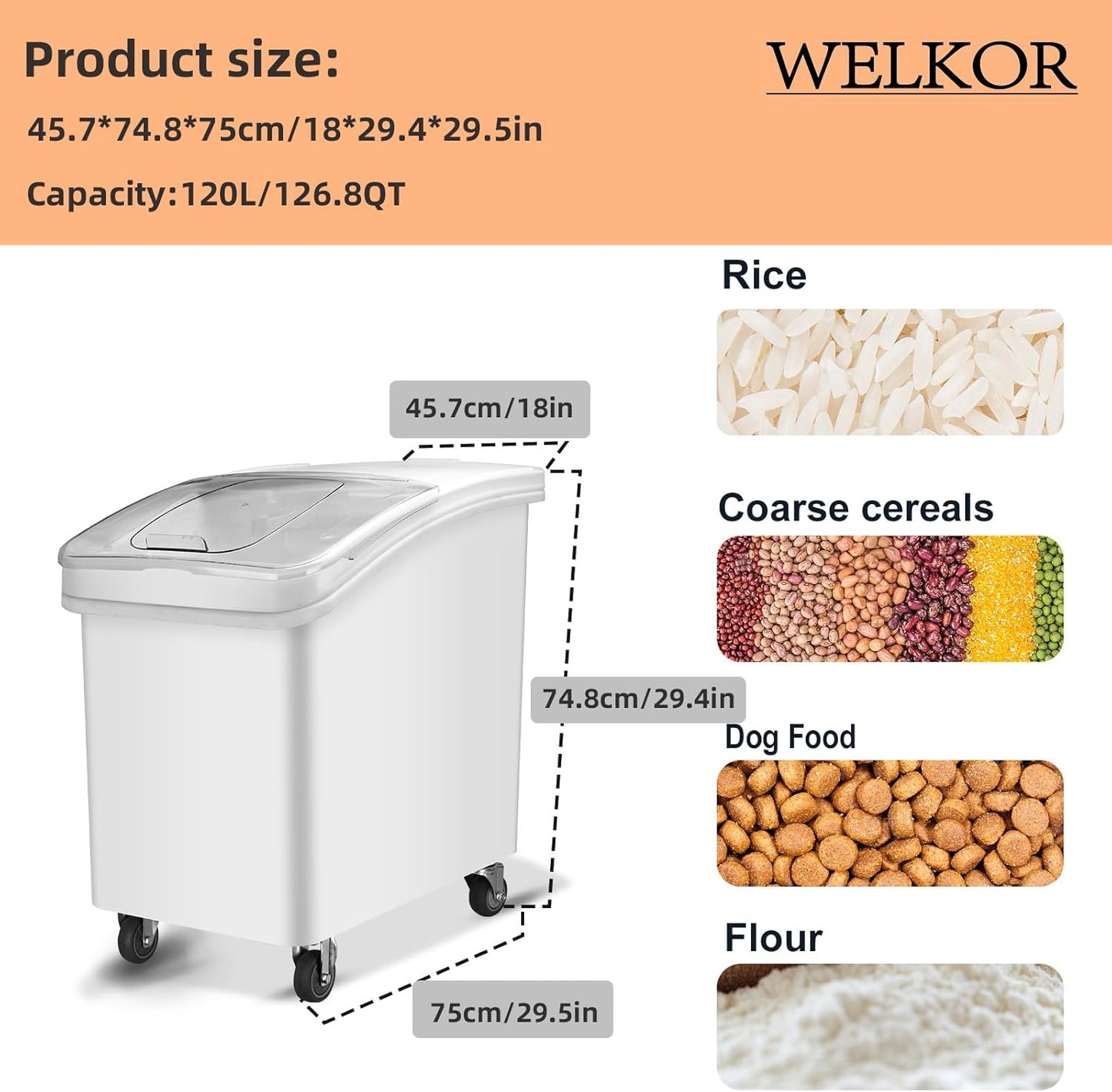 Ingredient Storage Bin,31 Gallon Dispenser Bin with Scoop for Dry Food, Sugar, Baking Supplies,Kitchen Rice Cereal Flour Bin,BPA Free,Pet Food Storage Container,Dog Cat Birds Food (31 Gallon)