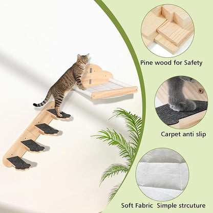 Wall Mounted Cat Hammock with 3 Climbing Steps, Pine Wood Cat Climbing Shelves - Image 3