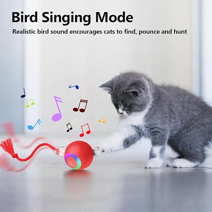Interactive Cat Toy Ball with Red Tassel Tail, 3 Speed Modes Motion Activated - Image 2