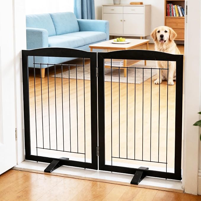 ZJSF Freestanding Dog Fence Indoor, Foldable Dog Gate by ZJSF