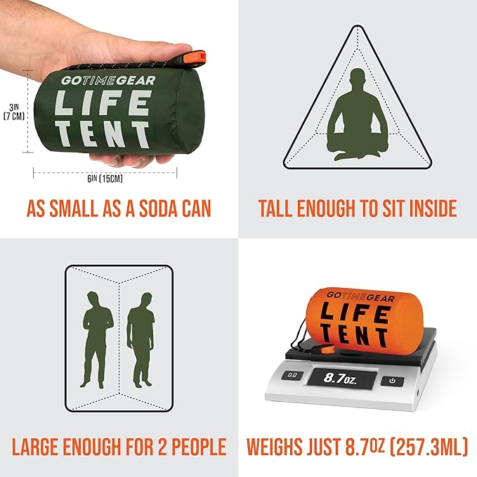 Go Time Gear Survival Life Tent • 2 Person Mylar Emergency Shelter Tube Tent + - Image 2